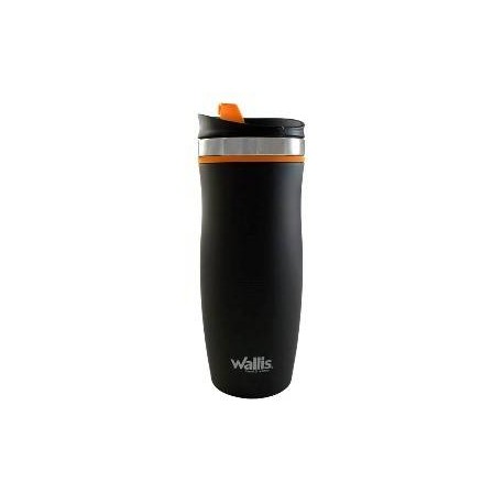 Vaso Termico Con Protector Antiderrames Y Tapa Rosca,450 Ml, Negro/Naranja
